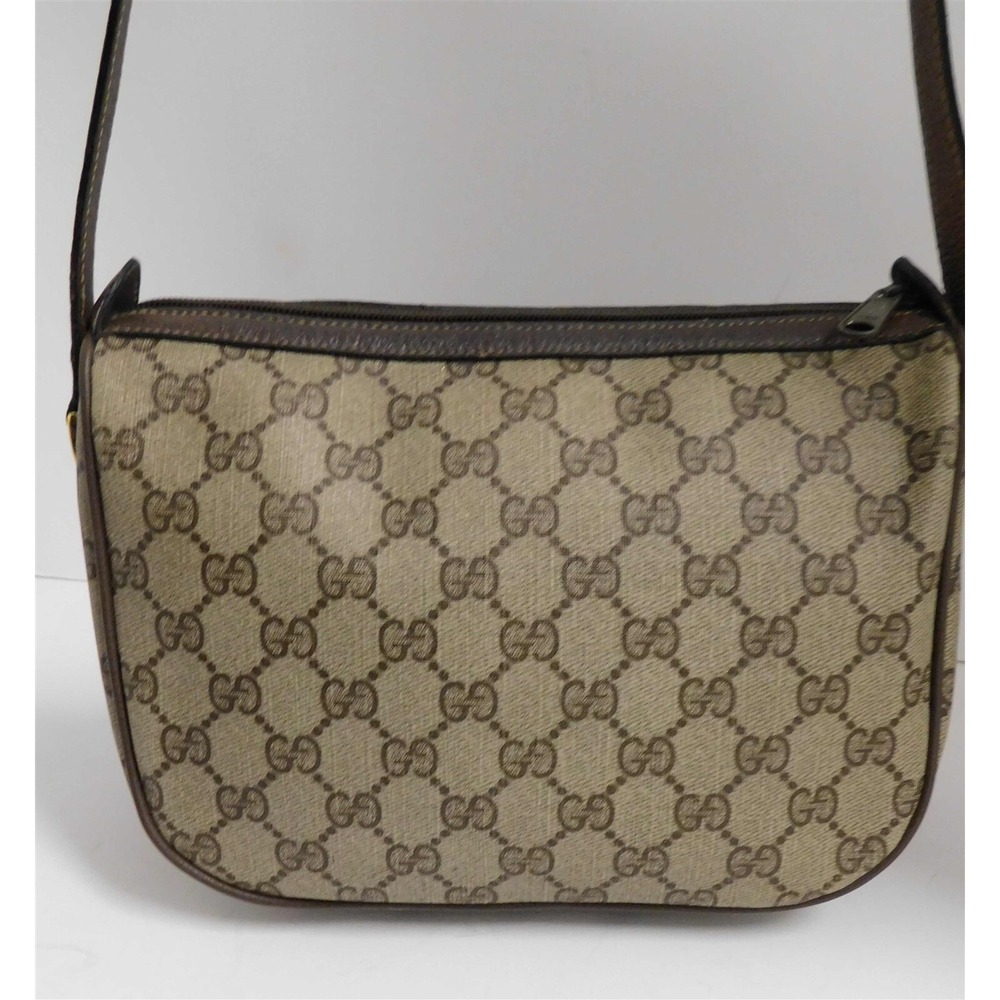 Gucci Vintage Brown GG‎ Monogram Red Green Stripe Small Satchel Bag Italy - Picture 4 of 9